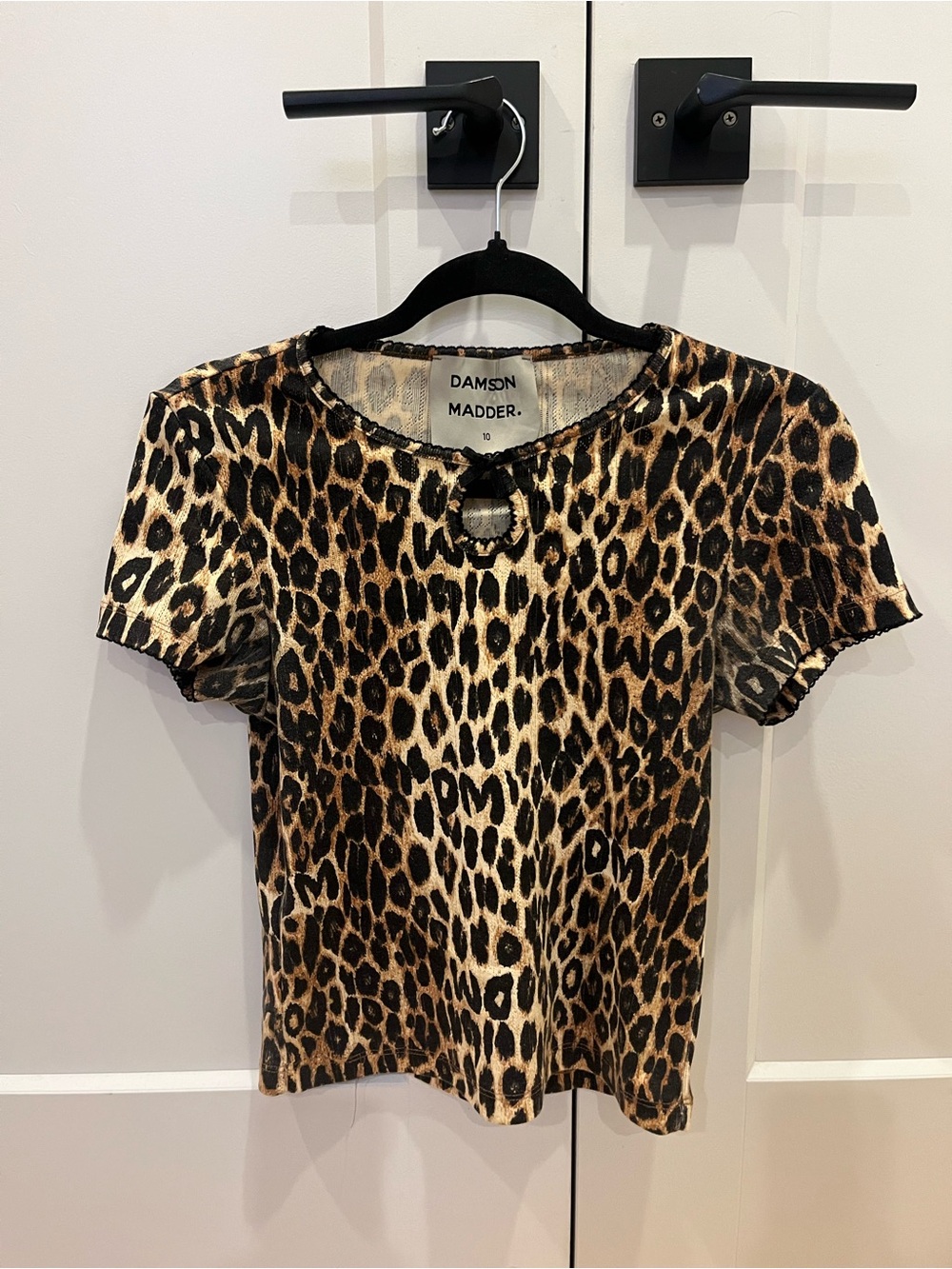 Damson Madder Leopard Print Short Sleeve pointelle Tee - US 6/ UK 10